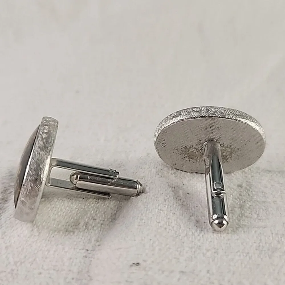 Cufflinks Silver Celluloid And Gold Colored Raised Metal Stagecoach Shields VNTG